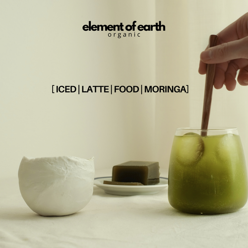 Latte glacé préparé avec du moringa bio en poudre Element of Earth