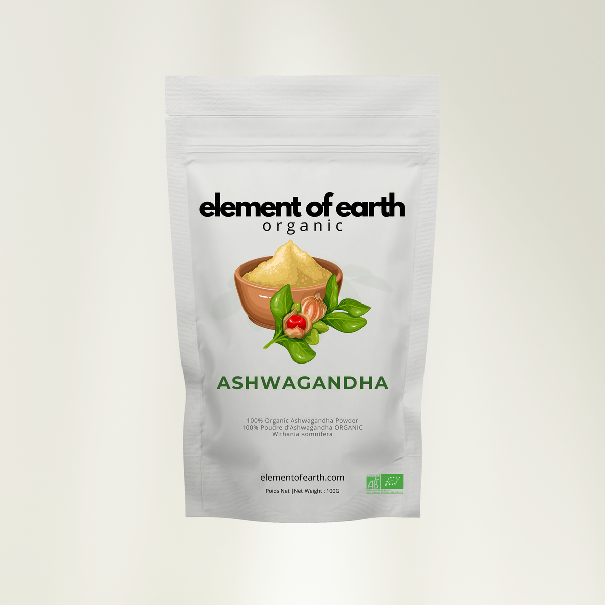 Sachet d’ashwagandha bio en poudre 100 g — Element of Earth
